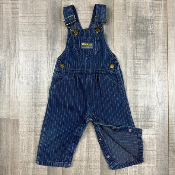 VTG OshKosh B'gosh Vestback Baby 12‎ months Blue Striped USA Made Bib Overalls - Picture 1 of 11